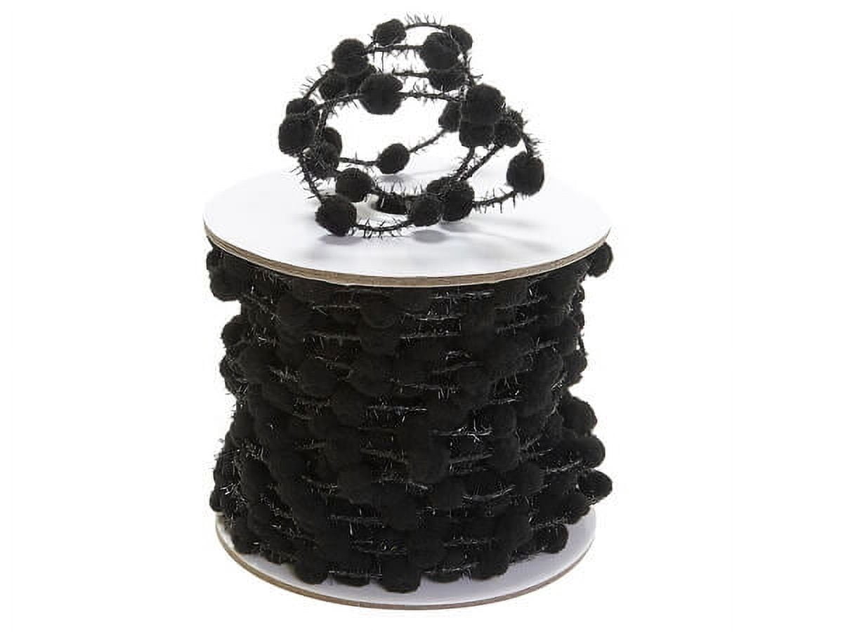 Pack of 1, Black Wired Pom Pom Cord, 25 Yards for Gift, Craft or Decor Item