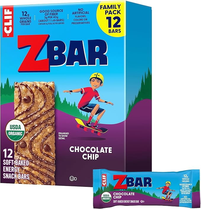 Pack of 1 CLIF Kid Zbar - Chocolate Chip - Soft Baked Whole Grain Snack Bars - USDA Organic - Non-GMO - Plant-Based - 1.27 oz. (12 Pack)