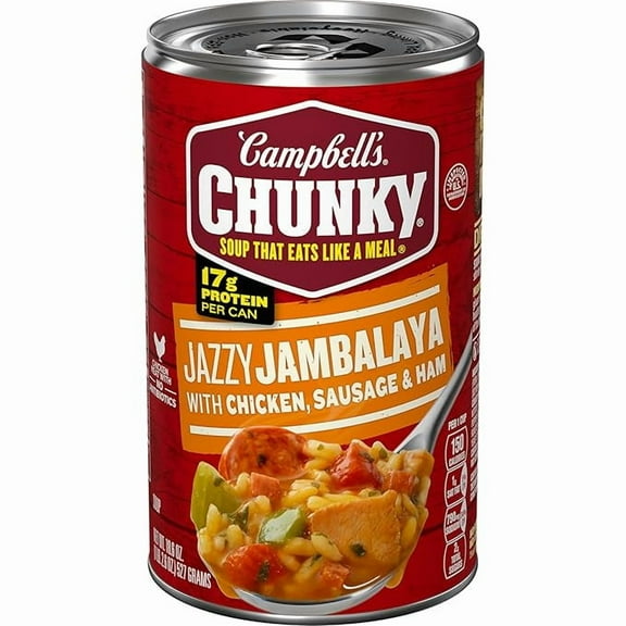 Pack of 1 Campbells Chunky Soup, Jazzy Jambalaya with Chicken, Sausage and Ham Soup, 18.6 Oz Can