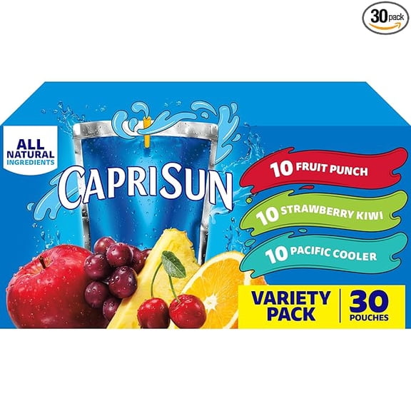 Pack of 1 Capri Sun Fruit Punch, Strawberry Kiwi and Pacific Cooler Flavored Juice Drink Blend Variety Pack, 30 ct Box, 6 fl oz Pouches