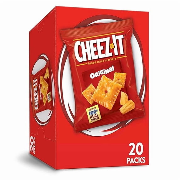 Pack of 1 Cheese Crackers, Baked Snack Crackers, Lunch Snacks, Original, 20oz Box (20 Packs)