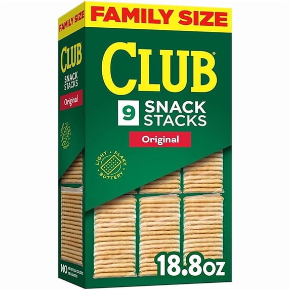 Pack of 1 Club Snack Stacks Crackers, Lunch Snacks, Snack Crackers, Family Size, Original, 18.8oz Box (9 Stacks)