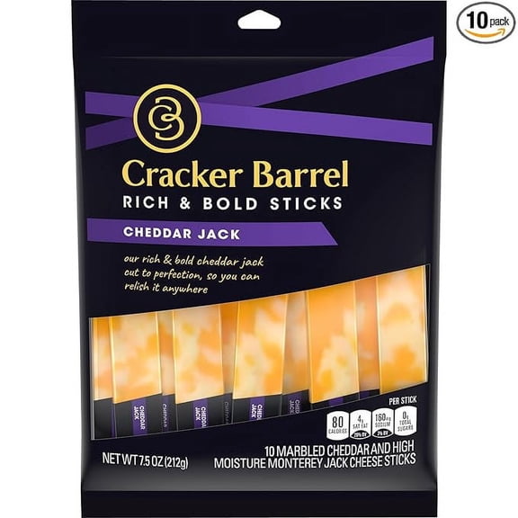Pack of 1 Cracker Barrel Cheddar Jack Cheese Sticks (10 Sticks)
