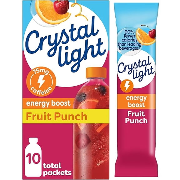 Pack of 1 Crystal Light Energy Boost Fruit Punch Drink Mix, 10 ct On-the-Go Packets