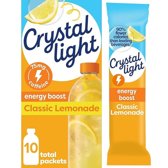 Pack of 1 Crystal Light Energy Boost Lemonade Drink Mix, 10 ct On-the-Go Packets