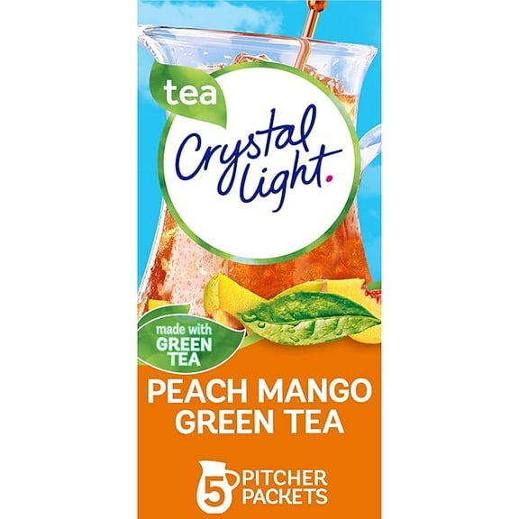 Pack of 1 Crystal Light Peach Mango Green Tea Naturally Flavored Powdered Drink Mix, 5 ct Pitcher Packets
