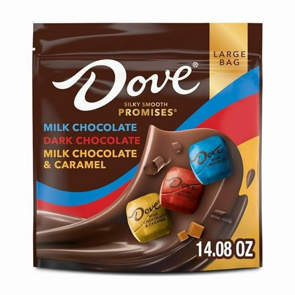 Pack of 1 DOVE PROMISES Milk, Dark Chocolate, and Milk Chocolate & Caramel Variety Assortment, 14.08 Oz Large Bag