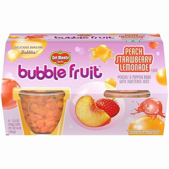 Pack of 1 Del Monte Bubble Fruit Peach Strawberry Lemonade Peaches & Popping Boba with Sweetened Juice 4-3.5 Ounce Cups (Pack of 4), Orange