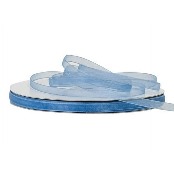 Pack of 1, Denim Blue Sheer Organza Ribbon, 1/4" x 100 Yards For Party, Holiday & Events