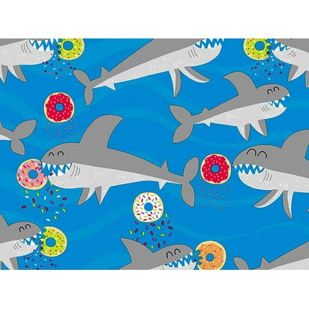 Pack of 1, Donut Feed The Sharks Embossed Wrapping Paper Roll, 30" x 417' For Party, Holiday & Events