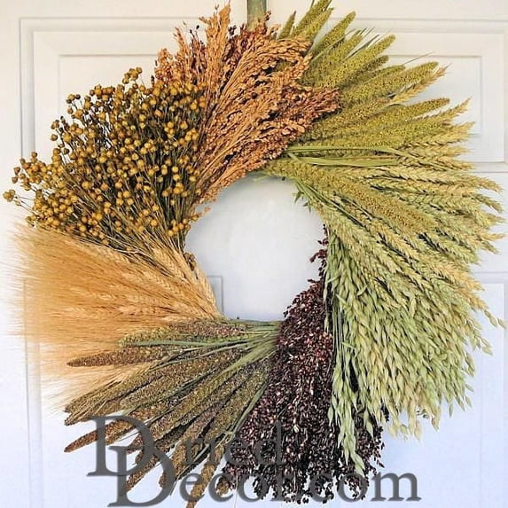 Pack of 1, Dried Assorted Grains Wreath - 19 Inch for Holiday, Home and Season Decor