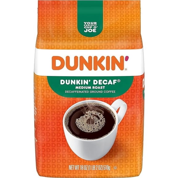 Pack of 1 Dunkin' Decaf Medium Roast Ground Coffee, 18 Ounce