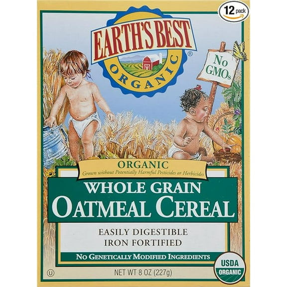 Pack of 1 Earth's Best Organic Whole Grain Oatmeal Cereal, 8 Ounce