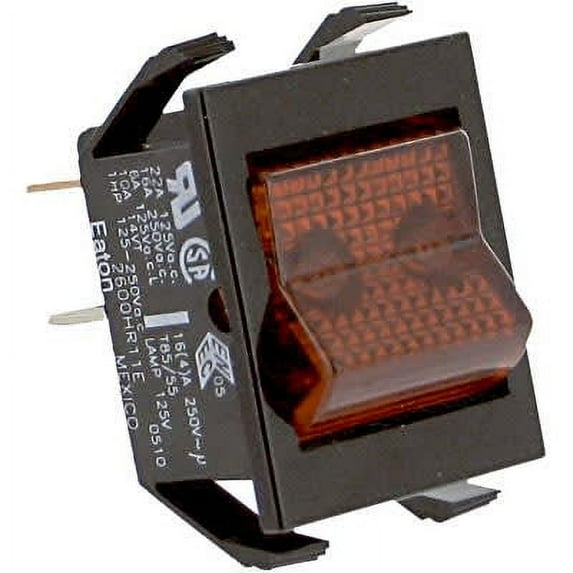 Pack of 1, Eaton / Switches 2600Hr11E, Rocker Switch, Dpst, On-None-Off, 125V Neon Lamp, Red Actuator, 22A, 125Vac, .250"Qc