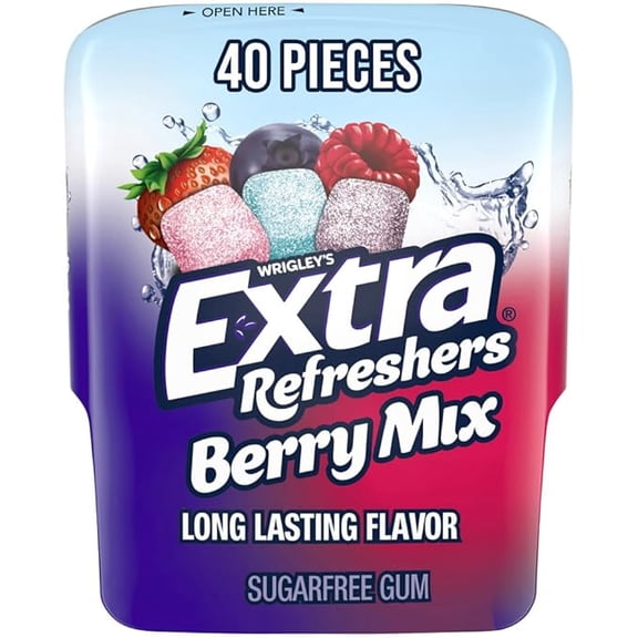 Pack of 1 Extra Refreshers Berry Mix Gum, 40-Piece Bottle