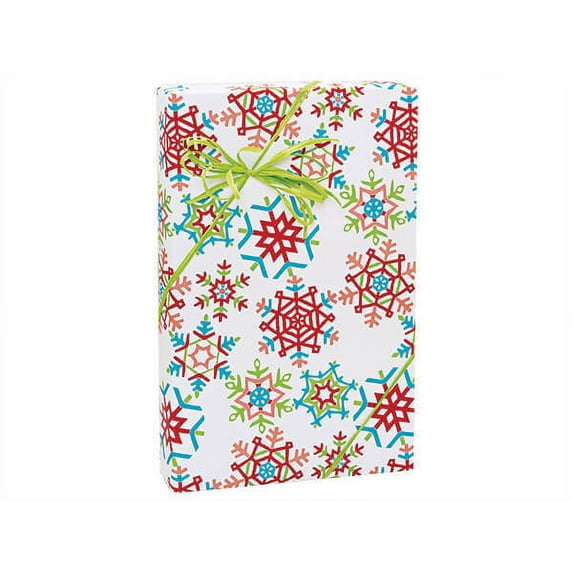 Pack of 1, Festive Snowflakes Wrapping Paper 24"x417' Counter Roll for Celebration, Party, Holiday, Birthday and Events, Made in USA