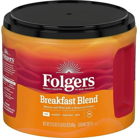Pack of 1 Folgers Breakfast Blend Ground Coffee, Smooth & Mild Coffee, 22.6 Ounce