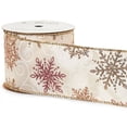 thumbnail image 1 of Pack of 1, Gold & Pink Snowflakes On Ivory Wired Ribbon, 2-1/2" x 10 Yards For Christmas & Holiday, 1 of 1