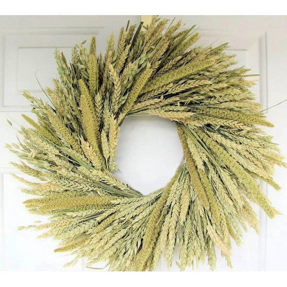 Pack of 1, Green Mixed Wheat Wreath - 19 Inch - Add Gold Wreath Hanger for Holiday, Home, Wedding and Seasonal Décor