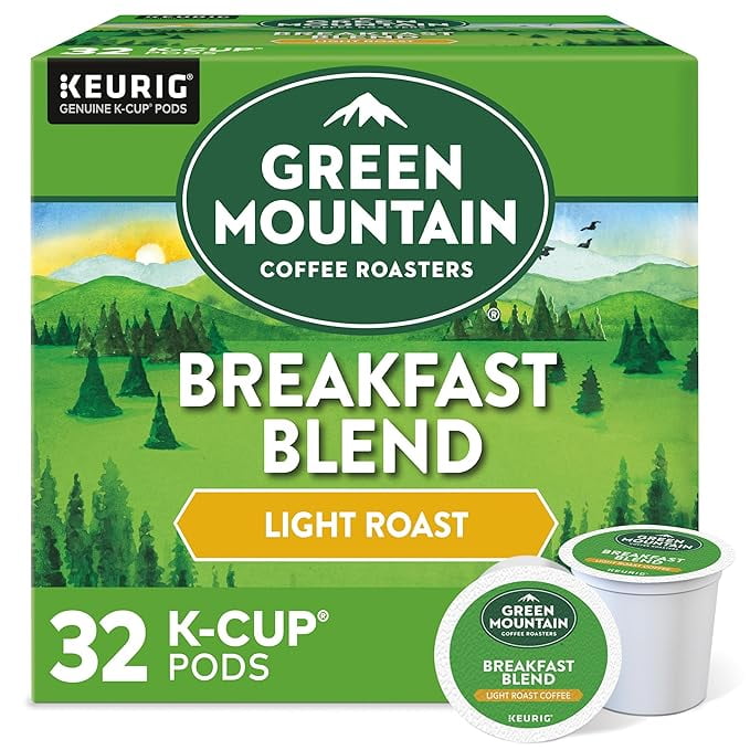Pack of 1 Green Mountain Coffee Roasters Breakfast Blend Keurig Single-Serve K-Cup Pods, Light Roast Coffee, 32 Count
