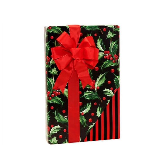 Pack of 1, Happy Holly Days Reversible Gift Wrap, 24"x85' Cutter Roll for Celebration, Party, Holiday, Birthday and Events, Made in USA