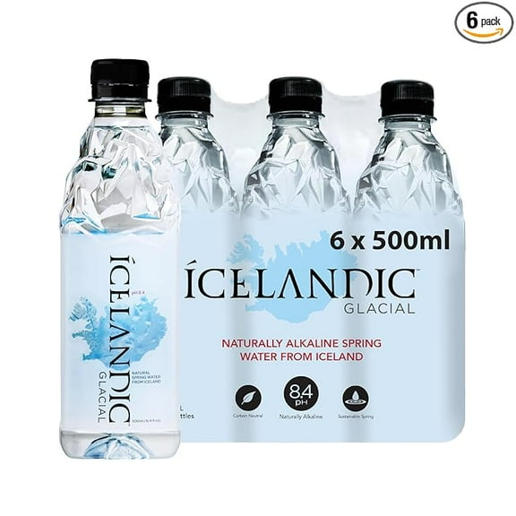 Pack of 1 Icelandic Glacial Natural Spring Alkaline Water, 500 ml / 16.9 Fl Oz (Pack of 6)