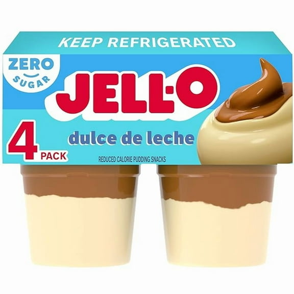 Pack of 1 Jell-O Dulce de Leche Artificially Flavored Zero Sugar Ready-to-Eat Pudding Snack Cups, 4 ct Cups