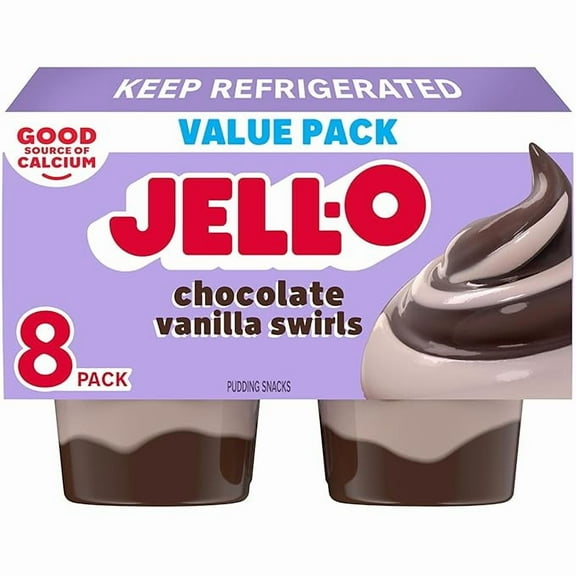 Pack of 1 Jell-O Original Chocolate Vanilla Swirls Artificially Flavored Ready-to-Eat Pudding Snack Cups Value Pack, 8 ct Cups