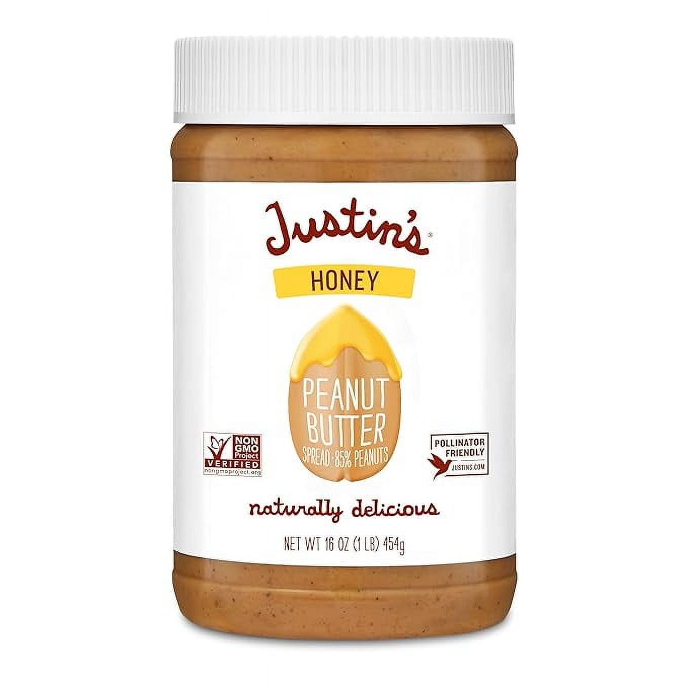 Pack of 1 Justin's Honey Peanut Butter 16oz. Jar, Gluten Free, Non-GMO, Responsibly Sourced