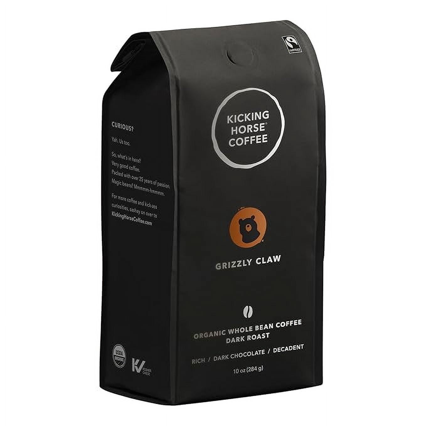 Pack of 1 Kicking Horse Coffee, Grizzly Claw, Dark Roast, Whole Bean, 10 Oz - Certified Organic, Fairtrade, Kosher Coffee