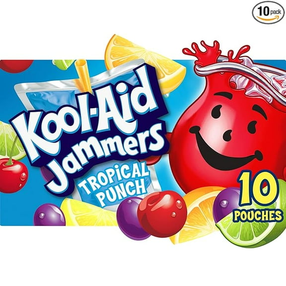 Pack of 1 Kool-Aid Jammers Tropical Punch Flavored Drink, 10 ct Box, 6 fl oz Pouches