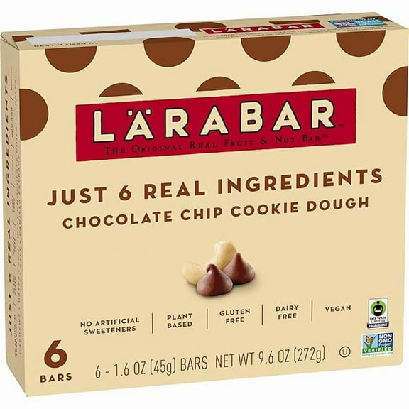 Pack of 1 Larabar Chocolate Chip Cookie Dough, Fruit and Nut Bars, Gluten Free and Vegan, 9.6 oz, 6 Ct