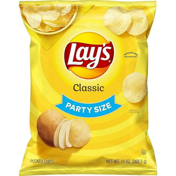 Pack of 1 Lay's Classic Potato Chips Snacks, Gluten Free Chips, Party Size, 13oz Bag