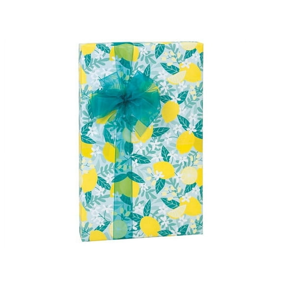 Pack of 1, Lemon Blooms 24"x85', Gift Wrap Cutter Box for Birthday, Party, Holiday and Events, Made in USA