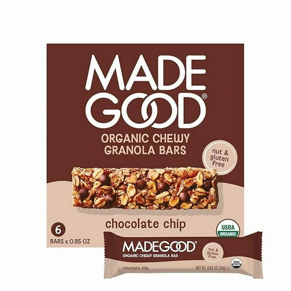 Pack of 1 MadeGood Chocolate Chip Granola Bars, 6 Healthy Snack Bars, 0.85 oz Each