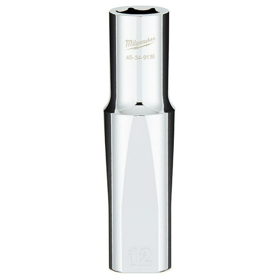 Pack of 1, Milwaukee 45-34-9136 1/2 Drive 12Mm Metric 6-Point Deep Socket with Four Flat Sides