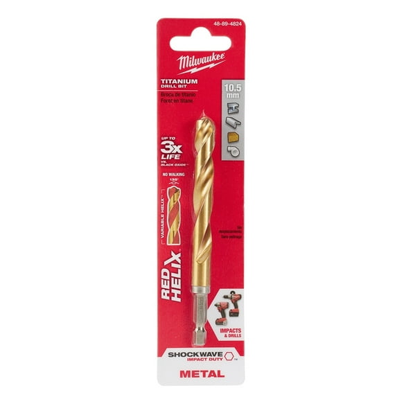 Pack of 1, Milwaukee 48-89-4824 Metric Shockwave Titanium Red Helix 10.5 Mm