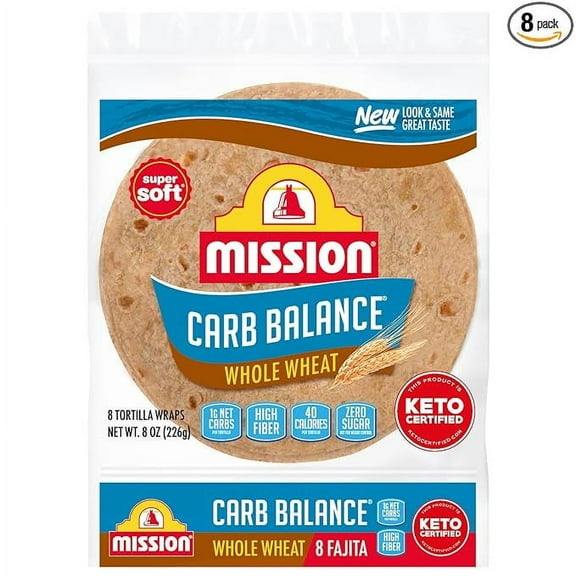 Pack of 1 Mission Carb Balance Whole Wheat Flour Tortillas, Fajita Size, 8 Count