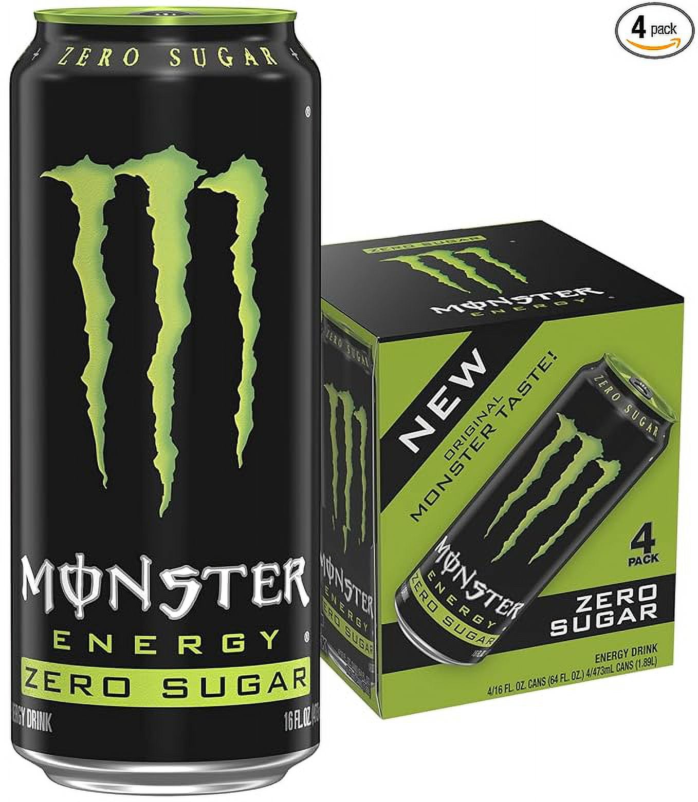 Pack of 1 Monster Energy Zero Sugar, Low Calorie Energy Drink, 16 Ounce, 4 Pack