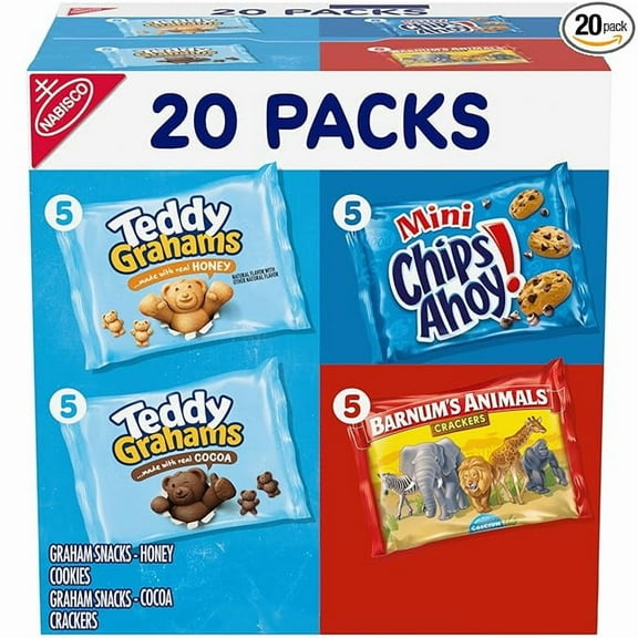 Pack of 1 Nabisco Fun Shapes Variety Pack, Barnum's Animal Crackers, Teddy Grahams and CHIPS AHOY! Cookies, 20 Snack Packs