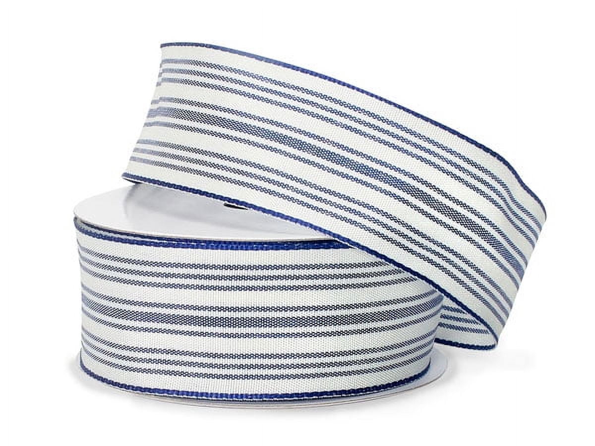 Pack of 1, Navy Ticking Stripe Ribbon, 1 1/2" x 10 Yards for Holiday, Party Favor, Birthday, Event and Celebration