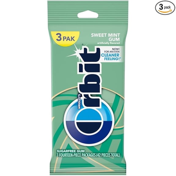 Pack of 1 ORBIT Sweet Mint Sugar Free Back to School Chewing Gum, 3 Ct Packs