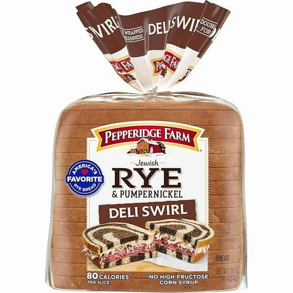 Pack of 1 Pepperidge Farm Jewish Rye & Pumpernickel Deli Swirl Bread, 16 Ounce Bag