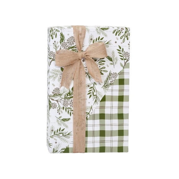 Pack of 1, Pine Holiday Plaid Reversible Gift Wrap, 24"x417' Counter Roll for Celebration, Party, Holiday, Birthday and Events, Made in USA