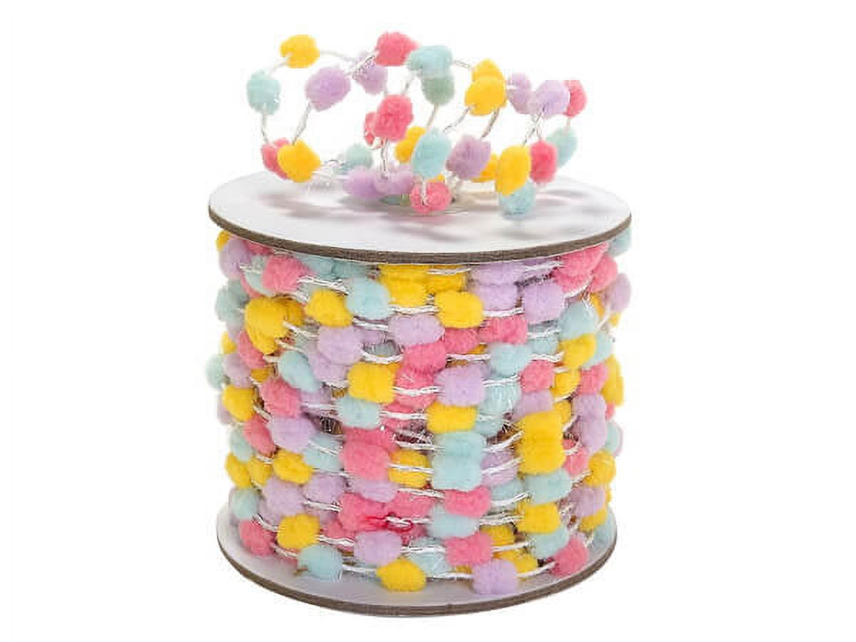 Pack of 1, Pink,Lavender,Yellow and Blue Pom Pom Cord, 25 Yards for Holiday Gifts, Craft and Decor Items