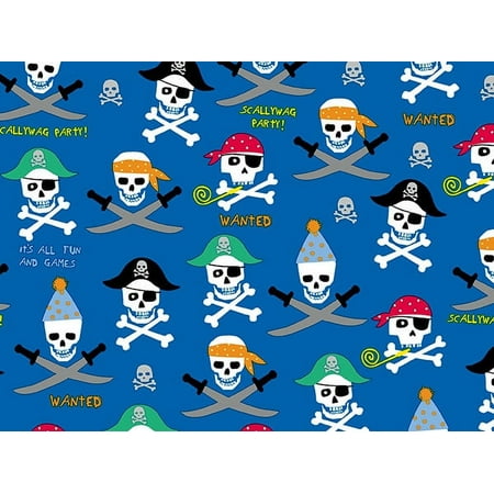 Pack of 1, Pirate Party Embossed Wrapping Paper Roll, 30" x 417' For Party, Holiday & Events