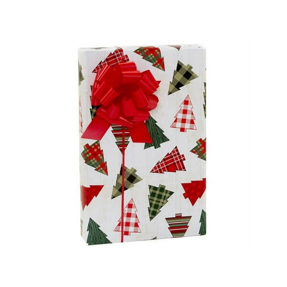 Pack of 1, Plaid Christmas Trees Gift Wrap, 24"x85' Cutter Roll for Celebration, Party, Holiday, Birthday and Events, Made in USA