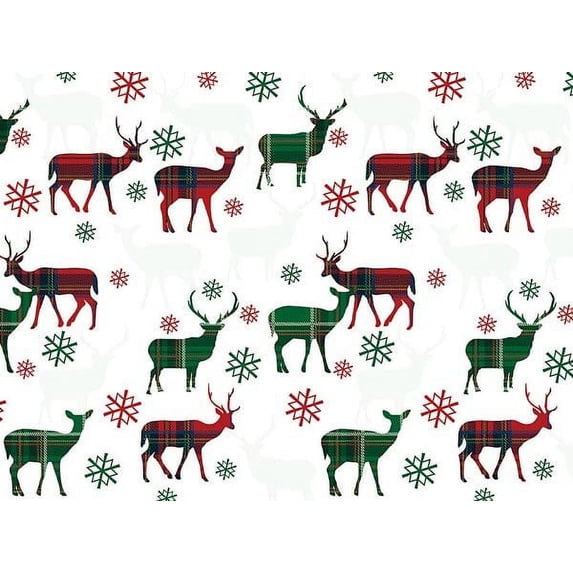 Pack of 1, Plaid Deer 30" x 25' Gift Wrap Roll For Party, Holiday & Event, Made In USA