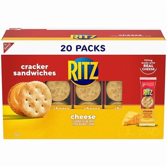 Pack of 1 RITZ Cheese Sandwich Crackers, Lunch Snacks, 20 Snack Packs (6 Crackers Per Pack)