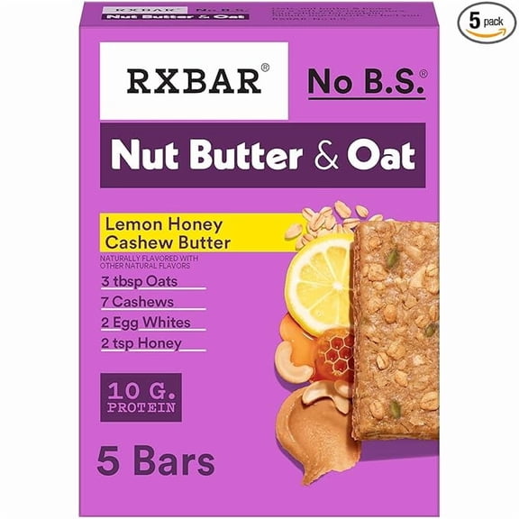 Pack of 1 RXBAR Nut Butter and Oat Protein Bars, Protein Snacks, Snack Bars, Lemon Honey Cashew Butter, 9.7oz Box (5 Bars)